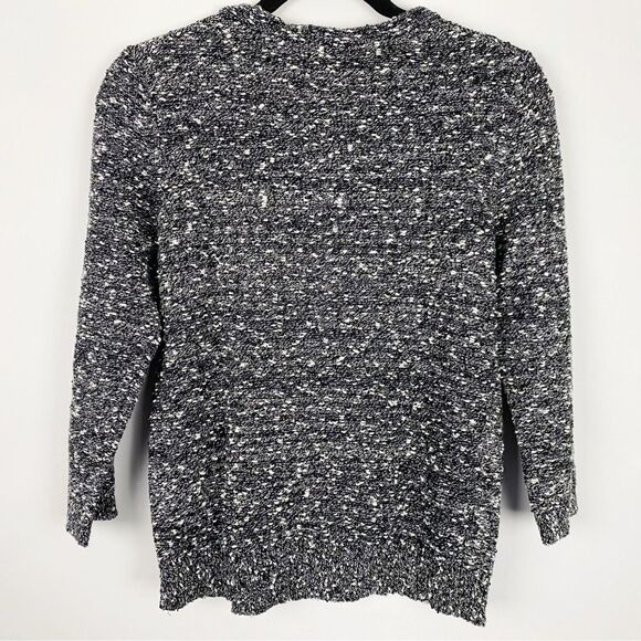 Ann Taylor Black White Boucle Knit 3/4 Sleeve Crewneck Pullover Sweater Women M - Picture 2 of 4